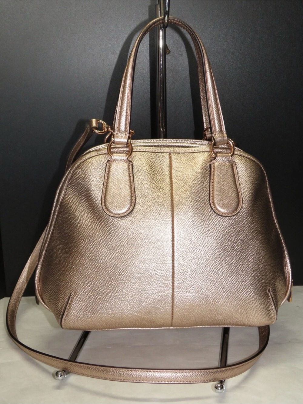 Coach Prince Street Mini Satchel in rose gold metallic leather. Turn lock. - Picture 4 of 17